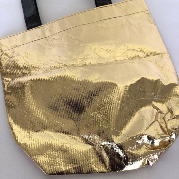 RARE VICTORIAS SECRET PINK METALLIC GOLD REUSABLE TOTE - Picture 2 of 8